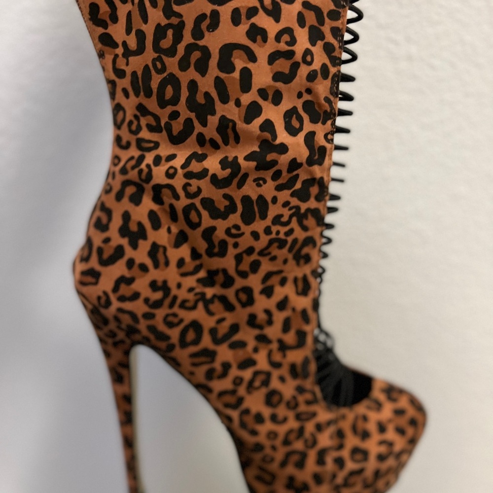 Leopard print high heel boots